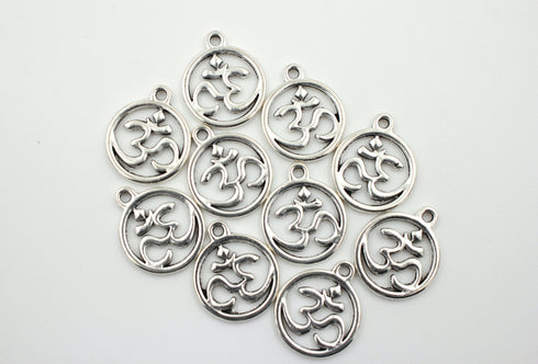 Set of 5, silver yoga charm, om charm, 21mm x 18mm, 1 set
